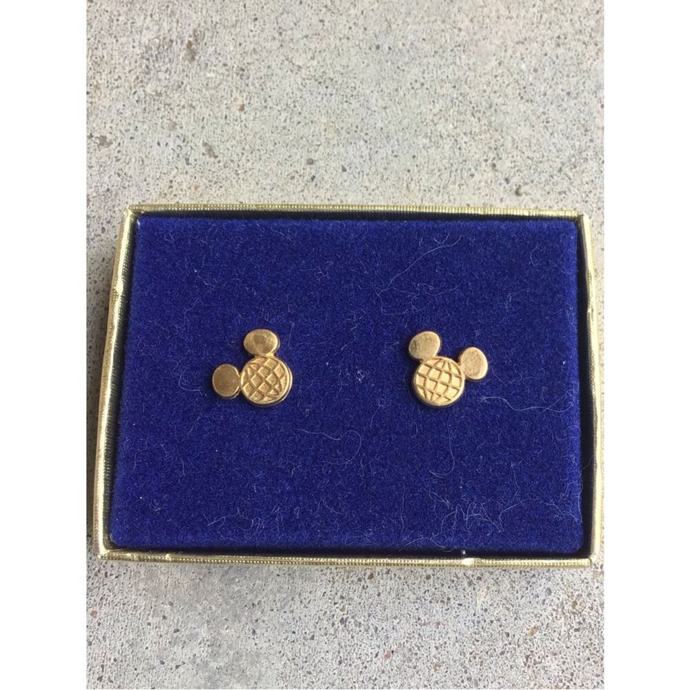 Vintage Walt Disney Gold Mickey Mouse Epcot Stud Earrings - Picture 2 of 2
